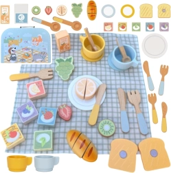 Tooky Toy wooden picnic set with sliceable fruit in a suitcase
