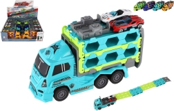 Plastikinis sunkvežimis automobilių pervežėjas su inercija 22 cm + 2 sportiniai automobiliukai