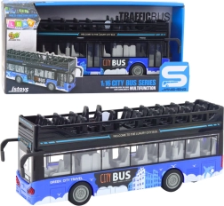 Dviaukštis miesto autobusas 1:16 su pavara, šviesomis ir garsais – mėlynas