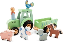 Medinis traktorius su priekaba ir gyvūnėliais New Classic Toys