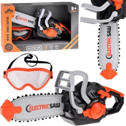Vaikiškas elektrinis grandininis pjūklas su garsu ir judančia grandine + apsauginiai akiniai