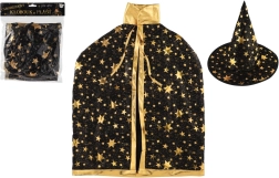 Vaikiškas raganos kepurė ir apsiaustas, juodai auksinis, skersmuo 38 cm