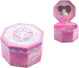 Rožinė muzikinė papuošalų dėžutė su balerina ir veidrodėliu