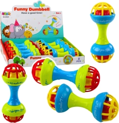 Barškutis ir kramtukas kūdikiams, hantelio formos, spalvingas