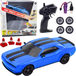 RC drifto automobilis 4WD su keidiamais ratais, mėlynas
