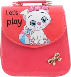 Kids' pink cat handbag, glossy, shoulder or handheld