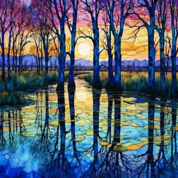 Deimantinis tapymas „Beržai prie ežero“ 30 × 40 cm