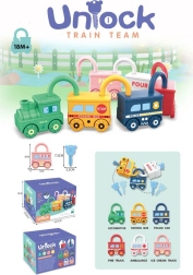 Edukacinis traukinukas su vagonėliais ir užraktais