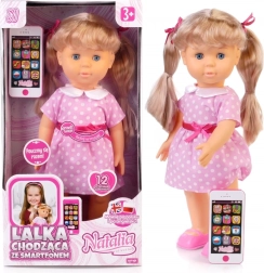 Vaikščiojanti lėlė NATALIA su išmaniuoju telefonu 41 cm
