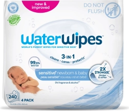 WaterWipes drėgnos servetėlės naujagimiams ir kūdikiams Newborn & Baby 3in1, 4×60 vnt. (240 vnt.)