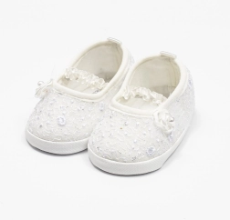 Kūdikių nėriniuotos balerinos NEW BABY, smėlinės, 12–18 mėn.