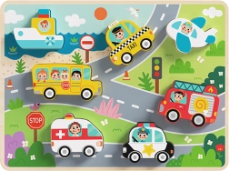 Tooky Toy medinė Montessori dėlionė – transporto priemonės (7 dalys)