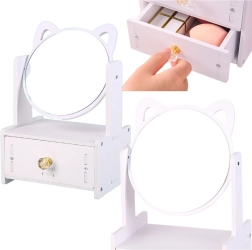 Mini tualetinis veidrodis su mediniu stalčiuku, baltas