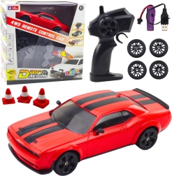 RC drift automobilis 4WD su keičiamais ratais – raudonas