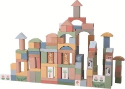 Medinės pastelinių spalvų kaladėlės Safari, 120 vnt.