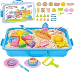 Woopie kinetinis smėlis, 6 spalvos, 1,2 kg – restoranėlis ir kepyklėlė su staliuku ir formelėmis