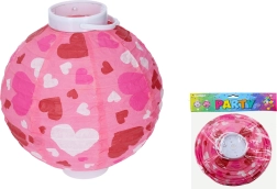 Žibintas-kamuolys 20 cm su baterijomis, su širdelių motyvu