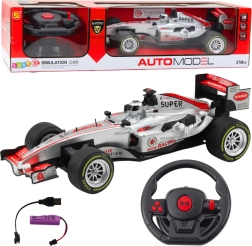 RC lenktyninis automobilis 1:12 su nuotoliniu valdymu, šviesomis ir garsais – sidabrinis