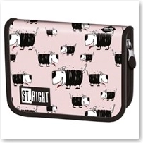 Dviejų atvartų rožinis mokyklinis penalas BAMBINO su šunimis