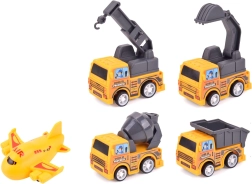 Mažų statybos mašinų ir lėktuvo rinkinys su atgaliniu užvėrimu