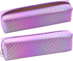 Organizatorius – holografinis mokyklinis penalas su eglutės raštu, violetinis 21×6 cm