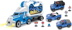 Policijos sunkvežimis su 3 surenkamais automobiliais, su šviesos ir garso efektais, 42 cm