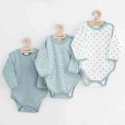 Kūdikių pilnai atsegami bodžiukai New Baby Classic II, 3 vnt., mėtų spalvos/dino/žvaigždutės, dyd. 50