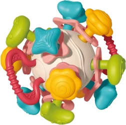 Minkštas barškantis kamuoliukas 4v1 WOOPIE – pojūčių žaislas ir kramtukas kūdikiams
