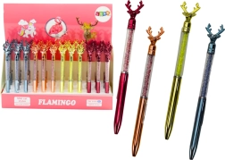 Rutulinis rašiklis su elniu ir deimančiukais, mėlynas arba juodas rašalas, 0,7 mm galiukas