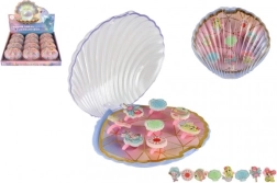 Vaikiškų reguliuojamų žiedelių rinkinys su jūrų pasaulio motyvais kriauklės formos dėžutėje