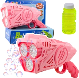 Rožinis muilo burbulų pistoletas su LED šviesomis