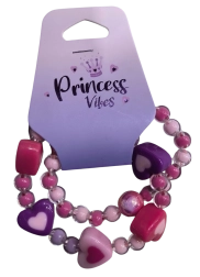 PINK set of beaded bracelets with hearts, 2 pcs
