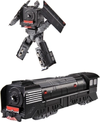 Transformuojantis robotas lokomotyvas – juodas metalinis mini robotas 10 cm