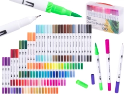 Dviejų spalvų flomasteriai ir ploni rašikliai lagamine, 100 spalvų