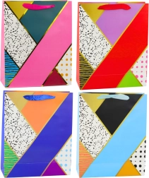 Popierinis dovanų maišelis su geometriniais raštais 32 × 26 × 12 cm