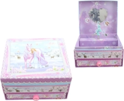 Muzikinė papuošalų dėžutė su vienaragiu ir veidrodėliu