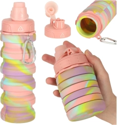 Sulankstomas sportinis silikoninis vandens butelis 500 ml, vaivorykštinis