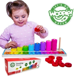 Woopie Green Montessori medinis skaičiuotuvas ir spalvų dėlionė, 56 dalys