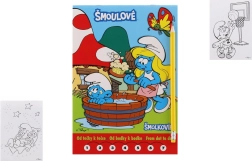 Smurfų sujungimo taškelių dėlionės su pieštuku ir trintuku