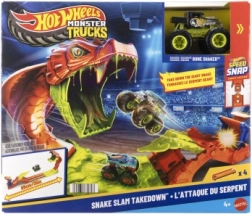 Hot Wheels Monster Trucks Snake Slam Takedown žaidimų rinkinys su sunkvežimiu BONE SHAKER