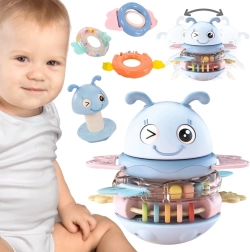 Woopie mėlyna svyruoklė 2in1 – sensorinis žaislas, barškutis ir kramtukas kūdikiams