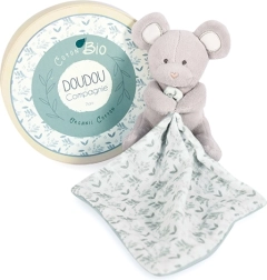 Doudou gift set - plush mouse with organic cotton blanket