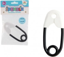 Vaikiškas segtuko formos barškutis, plastikinis juodai baltas