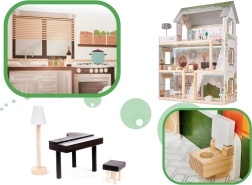 Medinis lėlių namelis LULILO FLORO boho su LED, 78 cm