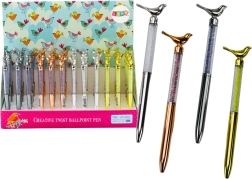 Tušinukas su paukšteliu ir blizgančiais kristaliukais, mėlynas rašalas 0,7 mm