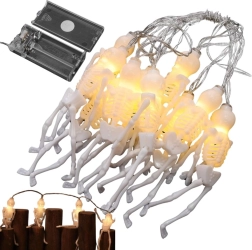 LED helovino šviesinė girlianda su skeletais 2 m, 10 pakabų, šilta balta