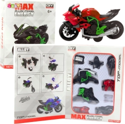 Motociklas surinkimui 1:14 žaliai–raudonas DIY metalinis modelis