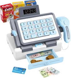 Vaikiška kasos aparatas su efektais 25 cm – mėlynas