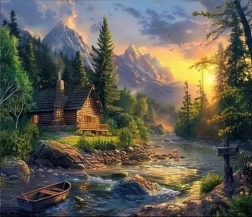 Deimantinė tapyba – trobelė prie brastos 30 × 40 cm