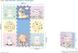 Minkšti putų dėlionės kilimėliai su gyvūnais 32 × 32 cm, 9 dalių